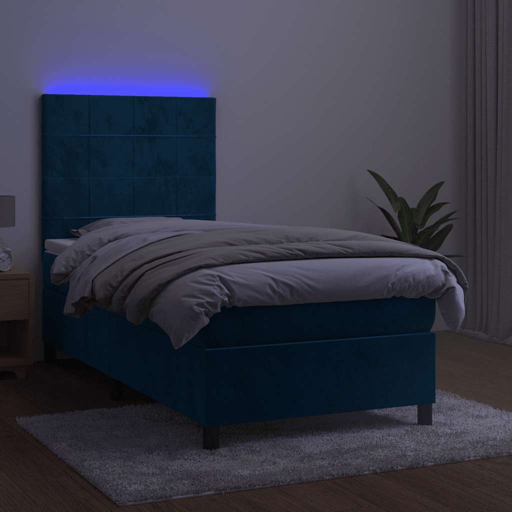 Boxspring met matras en LED fluweel donkerblauw 90x190 cm is nu te koop bij PeponiXL, paradijselijk wonen!