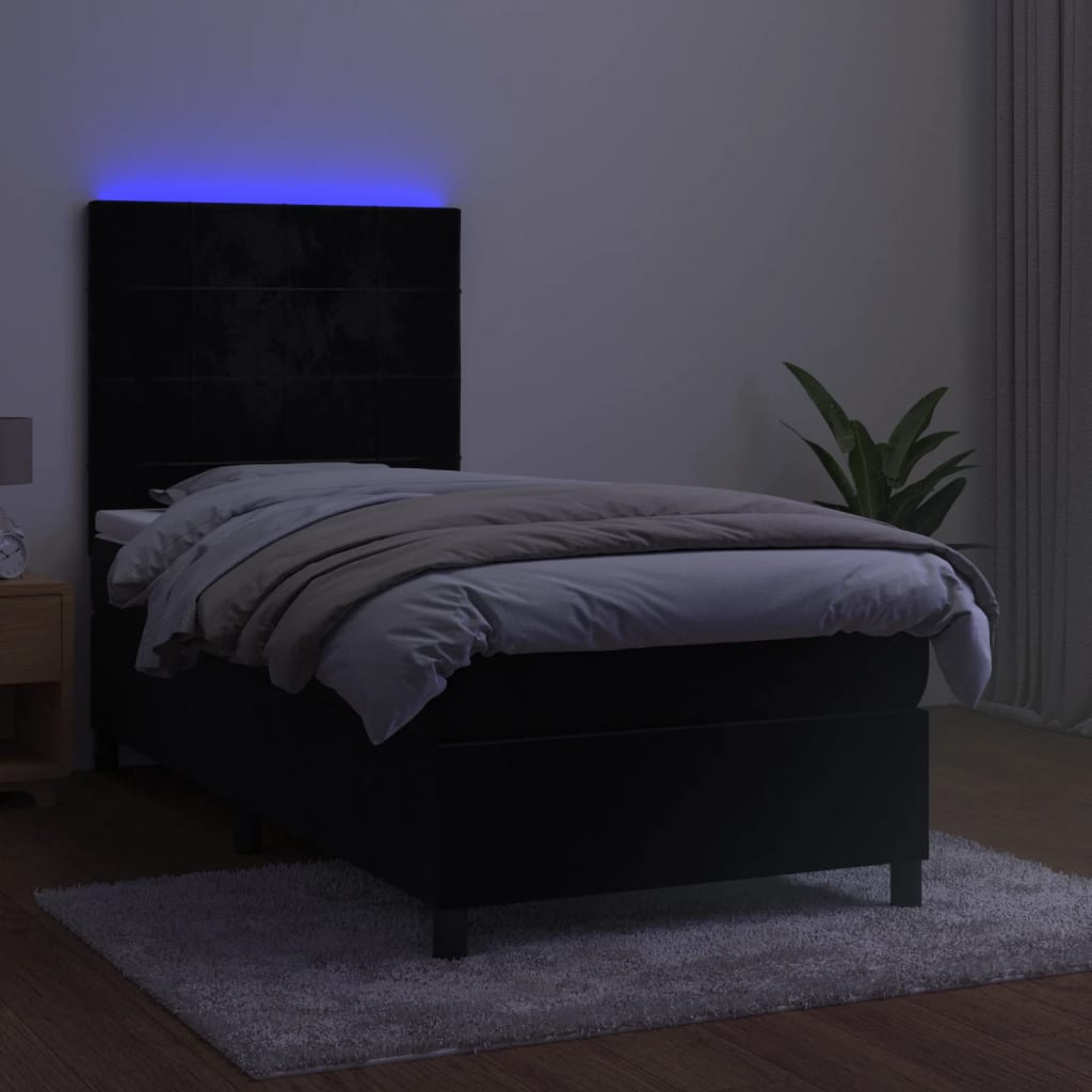 Boxspring met matras en LED fluweel zwart 90x200 cm is nu te koop bij PeponiXL, paradijselijk wonen!