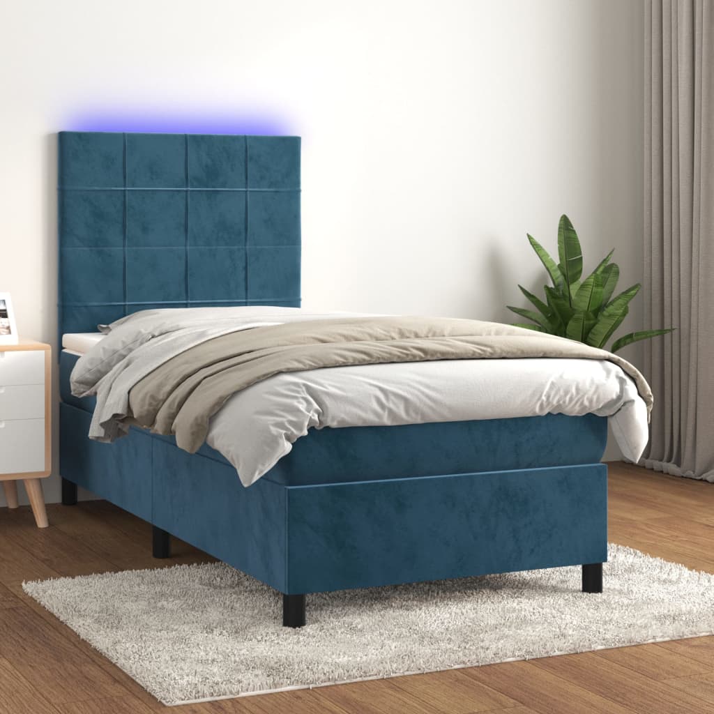 Boxspring met matras en LED fluweel donkerblauw 90x200 cm is nu te koop bij PeponiXL, paradijselijk wonen!