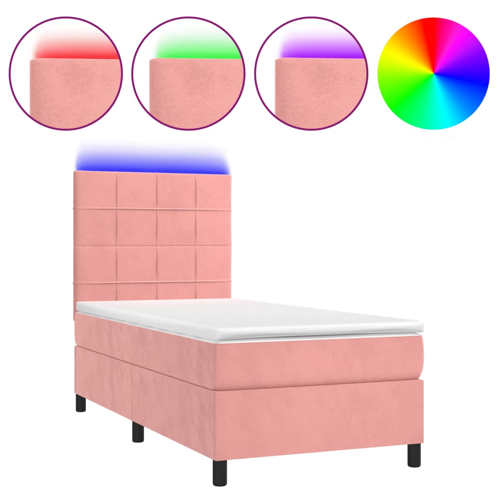 Boxspring met matras en LED fluweel roze 90x200 cm is nu te koop bij PeponiXL, paradijselijk wonen!
