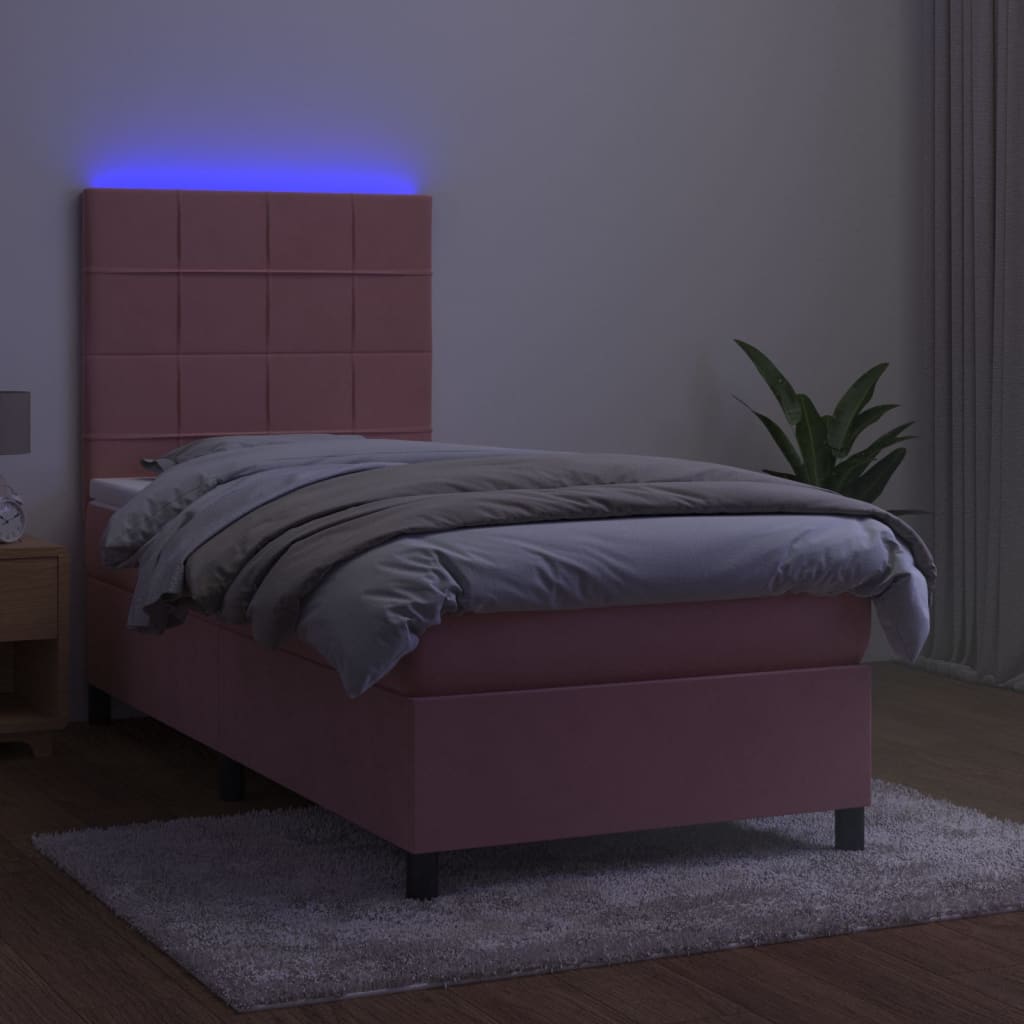 Boxspring met matras en LED fluweel roze 90x200 cm is nu te koop bij PeponiXL, paradijselijk wonen!