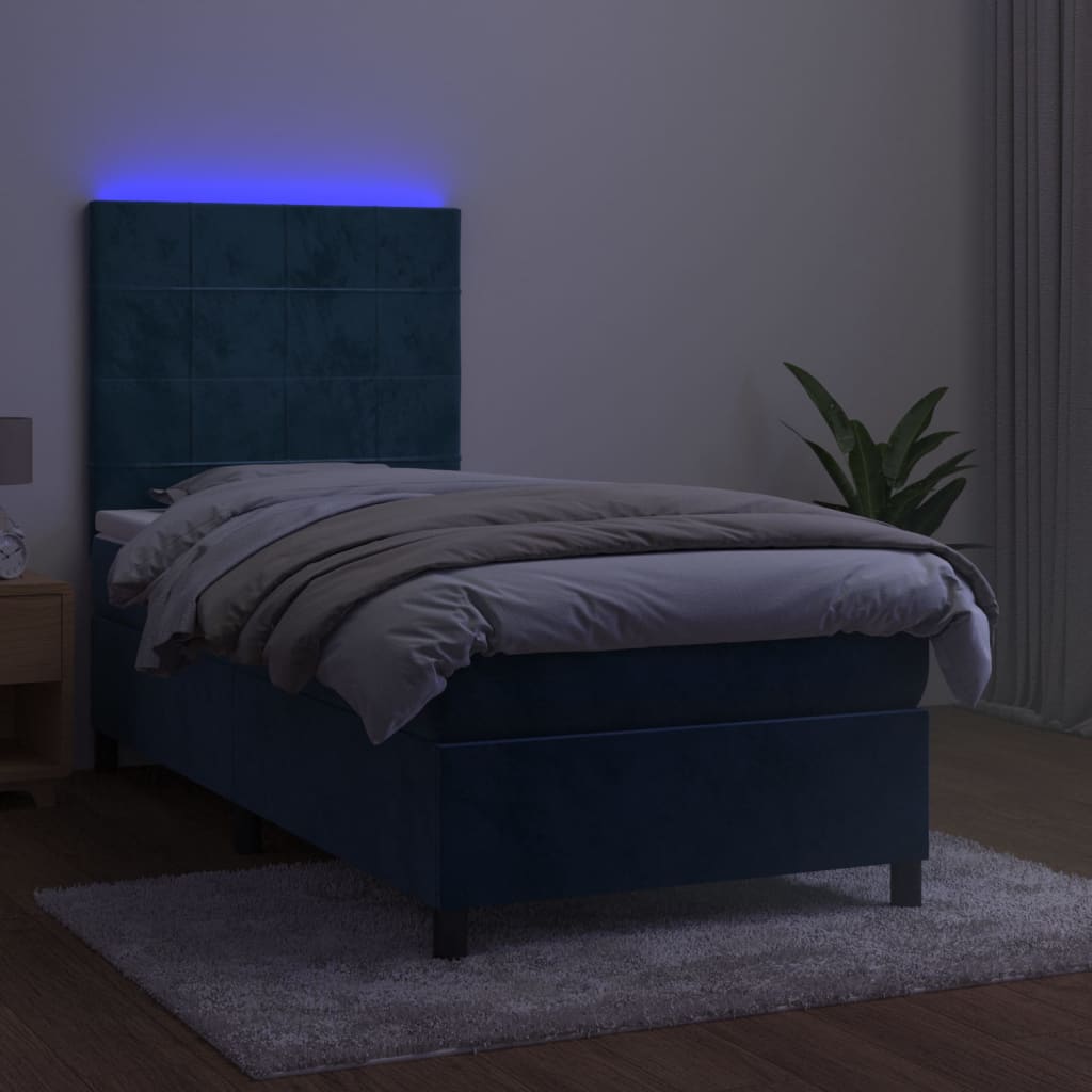 Boxspring met matras en LED fluweel donkerblauw 100x200 cm is nu te koop bij PeponiXL, paradijselijk wonen!