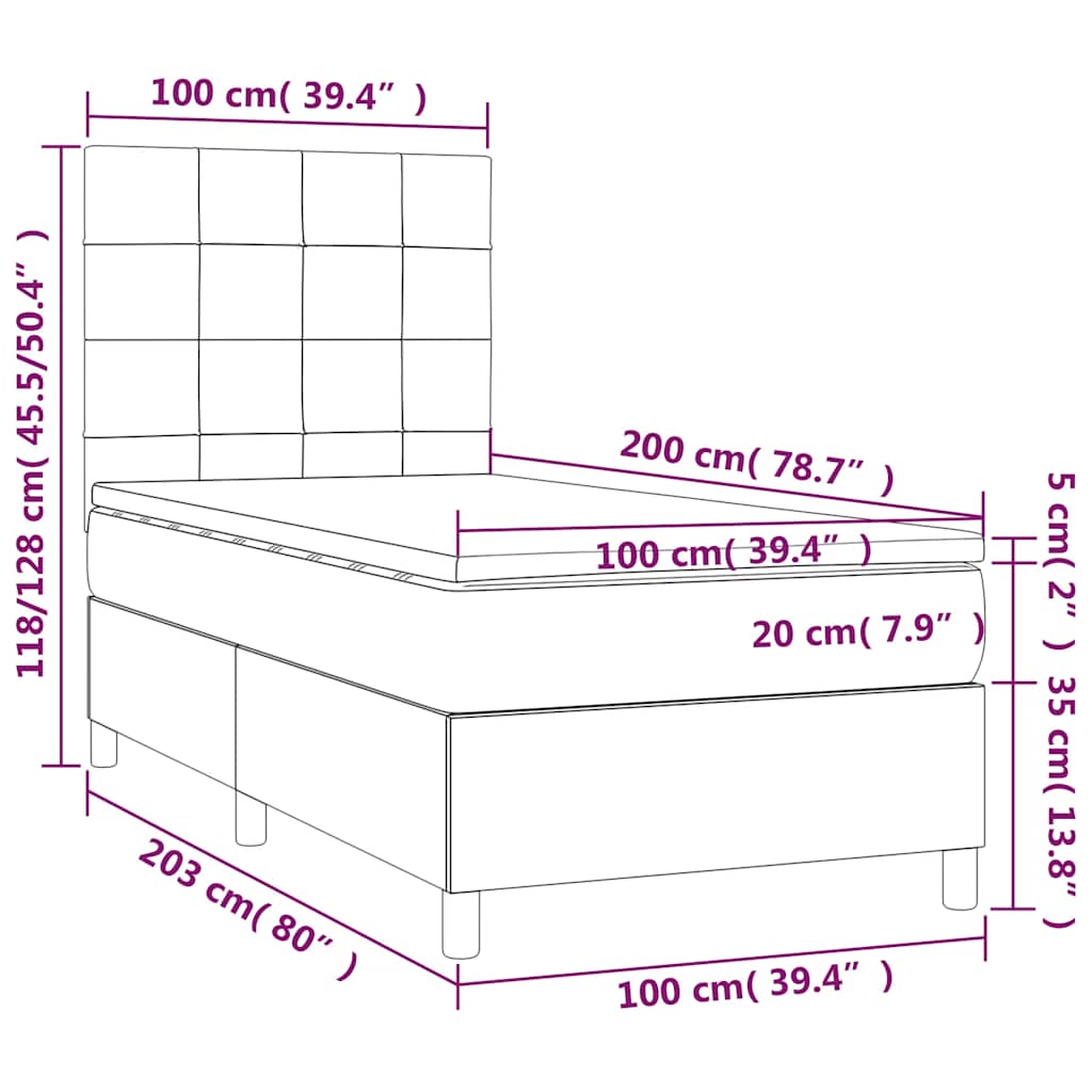 Boxspring met matras en LED fluweel donkerblauw 100x200 cm is nu te koop bij PeponiXL, paradijselijk wonen!