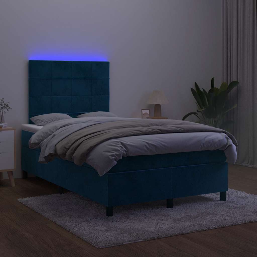 Boxspring met matras en LED fluweel donkerblauw 120x200 cm is nu te koop bij PeponiXL, paradijselijk wonen!