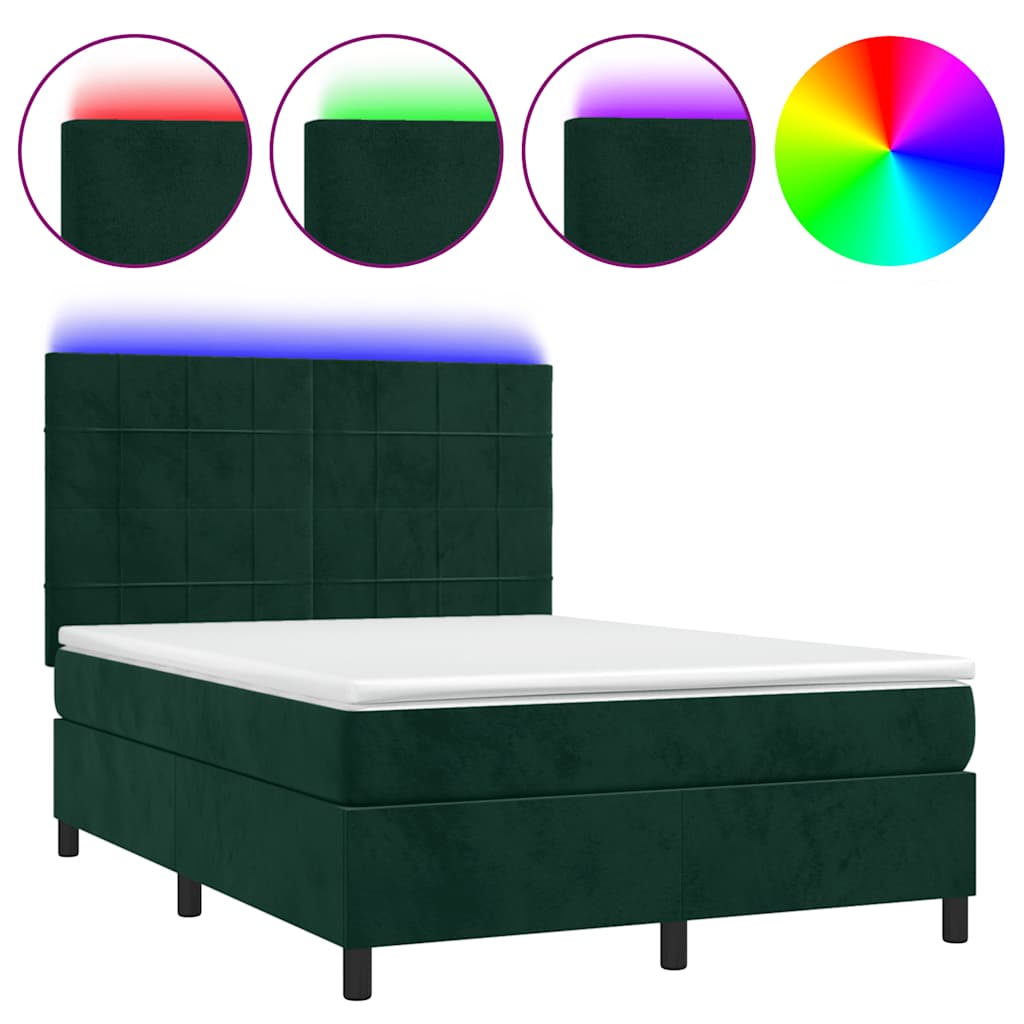Boxspring met matras en LED fluweel donkergroen 140x190 cm is nu te koop bij PeponiXL, paradijselijk wonen!