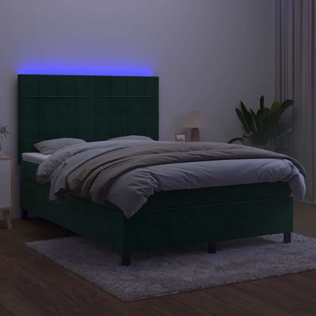 Boxspring met matras en LED fluweel donkergroen 140x190 cm is nu te koop bij PeponiXL, paradijselijk wonen!
