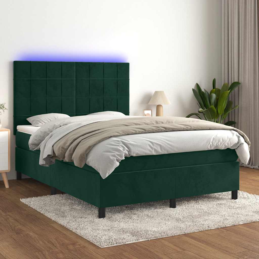 Boxspring met matras en LED fluweel donkergroen 140x190 cm is nu te koop bij PeponiXL, paradijselijk wonen!