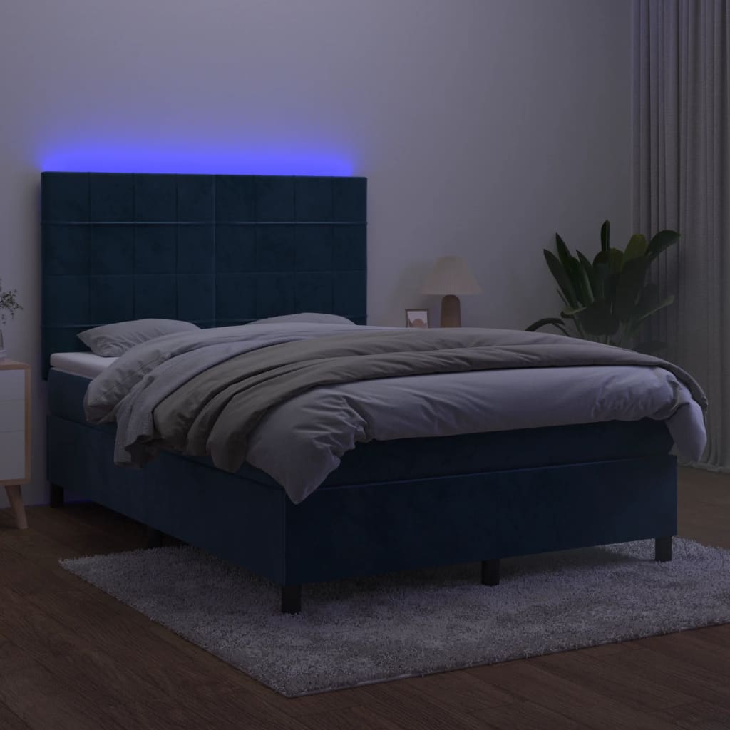 Boxspring met matras en LED fluweel donkerblauw 140x200 cm is nu te koop bij PeponiXL, paradijselijk wonen!