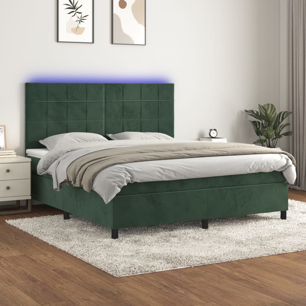 Boxspring met matras en LED fluweel donkergroen 160x200 cm is nu te koop bij PeponiXL, paradijselijk wonen!
