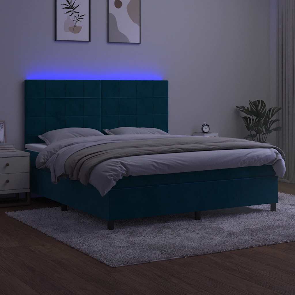 Boxspring met matras en LED fluweel donkerblauw 160x200 cm is nu te koop bij PeponiXL, paradijselijk wonen!