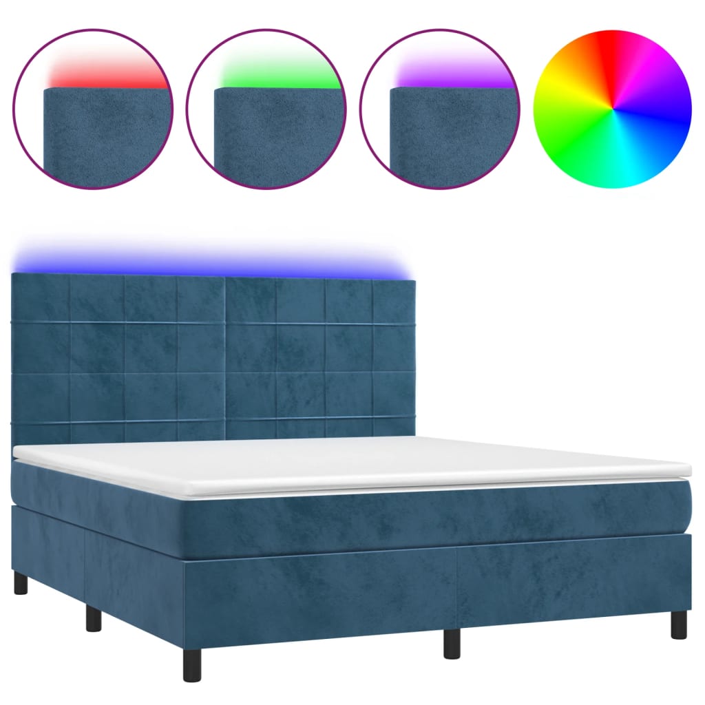 Boxspring met matras en LED fluweel donkerblauw 180x200 cm is nu te koop bij PeponiXL, paradijselijk wonen!