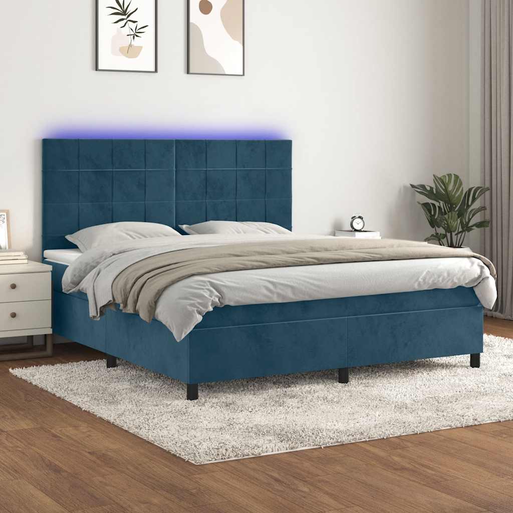 Boxspring met matras en LED fluweel donkerblauw 180x200 cm is nu te koop bij PeponiXL, paradijselijk wonen!