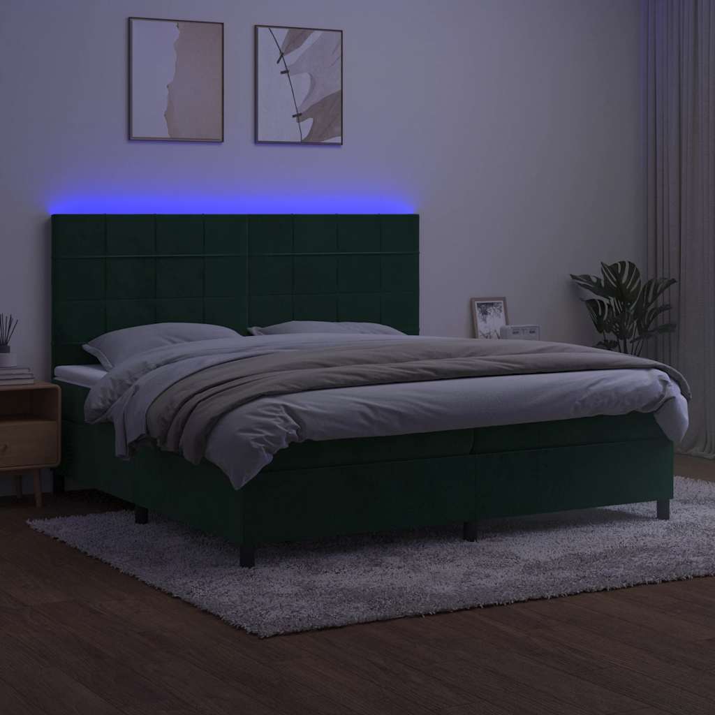 Boxspring met matras en LED fluweel donkergroen 200x200 cm is nu te koop bij PeponiXL, paradijselijk wonen!