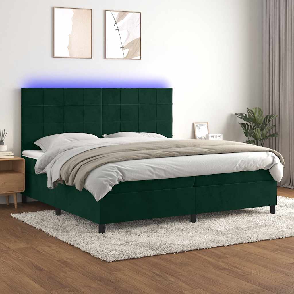 Boxspring met matras en LED fluweel donkergroen 200x200 cm is nu te koop bij PeponiXL, paradijselijk wonen!