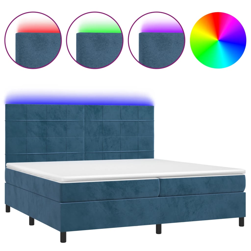 Boxspring met matras en LED fluweel donkerblauw 200x200 cm is nu te koop bij PeponiXL, paradijselijk wonen!