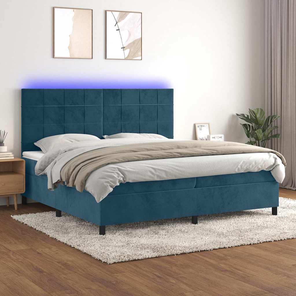 Boxspring met matras en LED fluweel donkerblauw 200x200 cm is nu te koop bij PeponiXL, paradijselijk wonen!