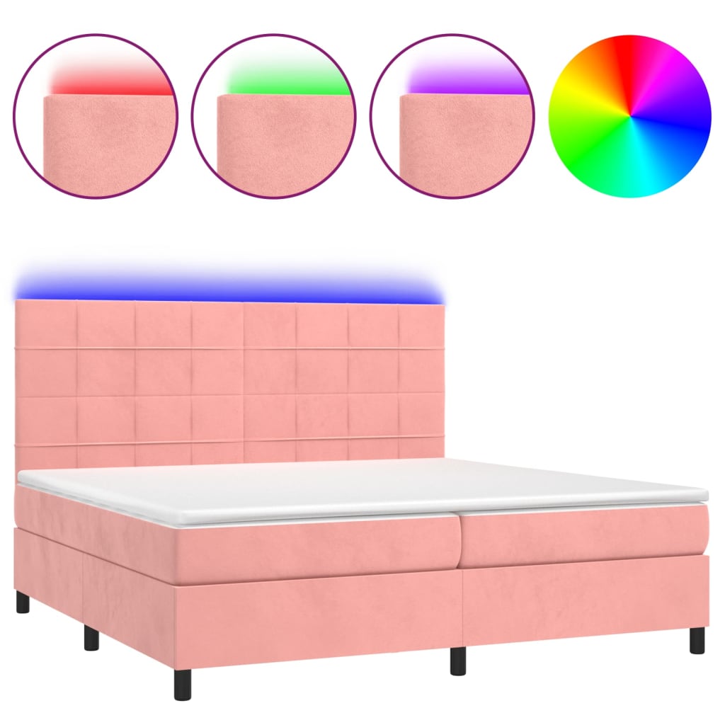 Boxspring met matras en LED fluweel roze 200x200 cm is nu te koop bij PeponiXL, paradijselijk wonen!