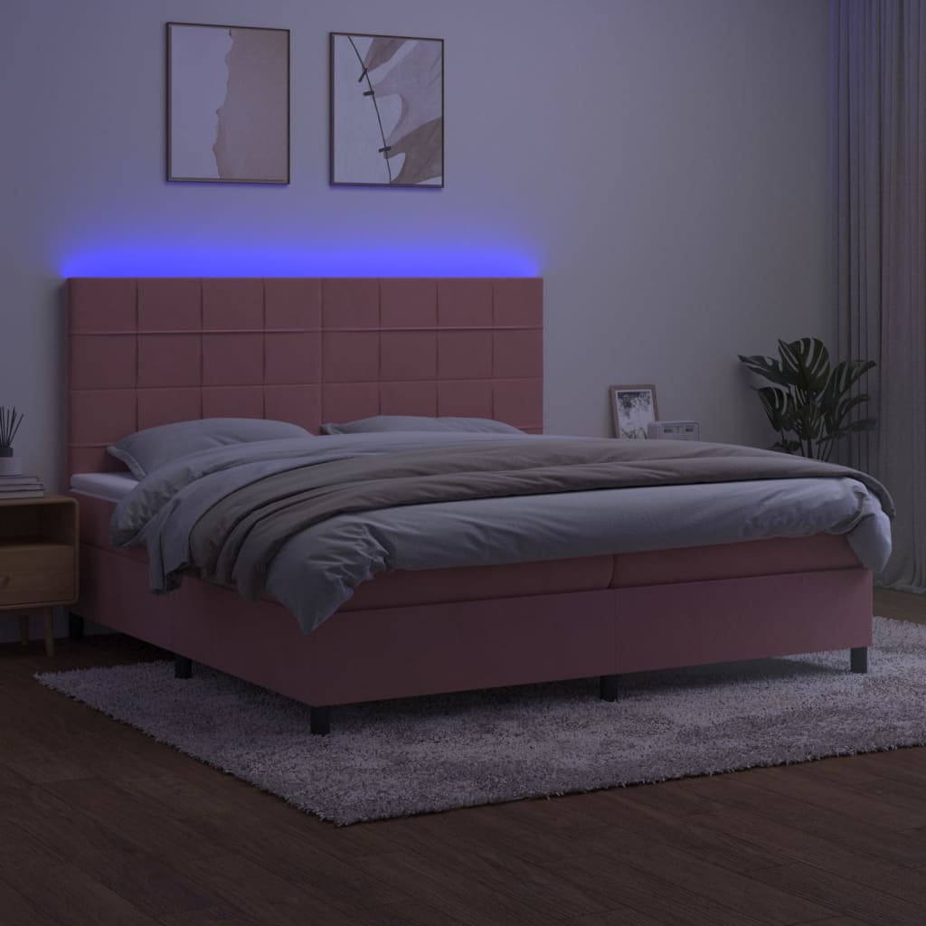 Boxspring met matras en LED fluweel roze 200x200 cm is nu te koop bij PeponiXL, paradijselijk wonen!