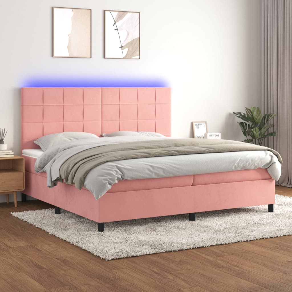 Boxspring met matras en LED fluweel roze 200x200 cm is nu te koop bij PeponiXL, paradijselijk wonen!