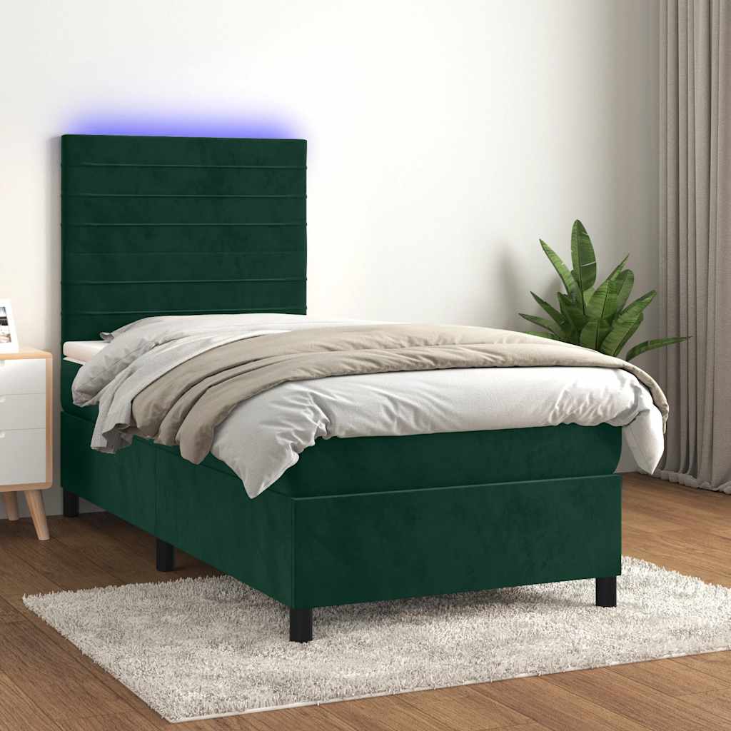 Boxspring met matras en LED fluweel donkergroen 80x200 cm is nu te koop bij PeponiXL, paradijselijk wonen!