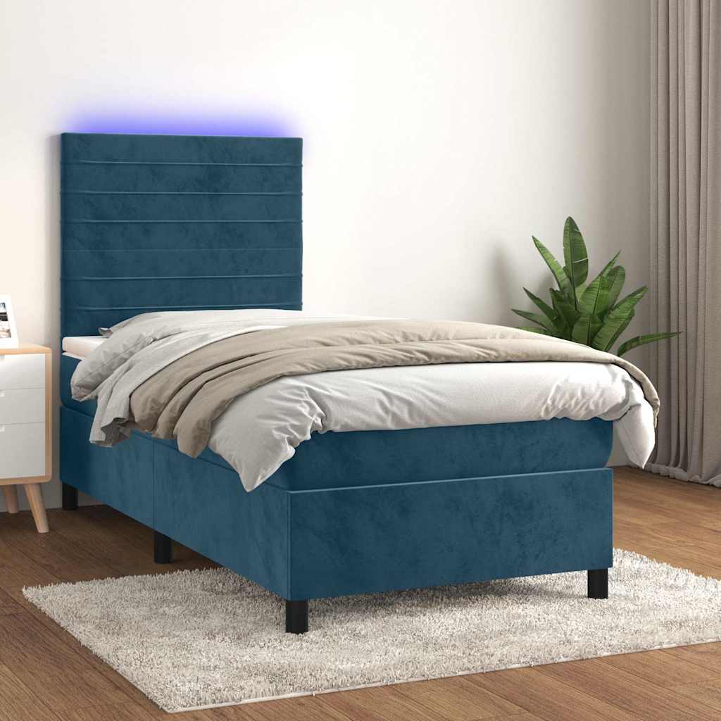 Boxspring met matras en LED fluweel donkerblauw 80x200 cm is nu te koop bij PeponiXL, paradijselijk wonen!