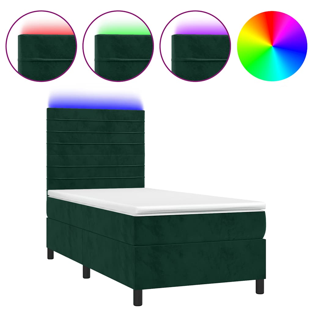 Boxspring met matras en LED fluweel donkergroen 90x200 cm is nu te koop bij PeponiXL, paradijselijk wonen!