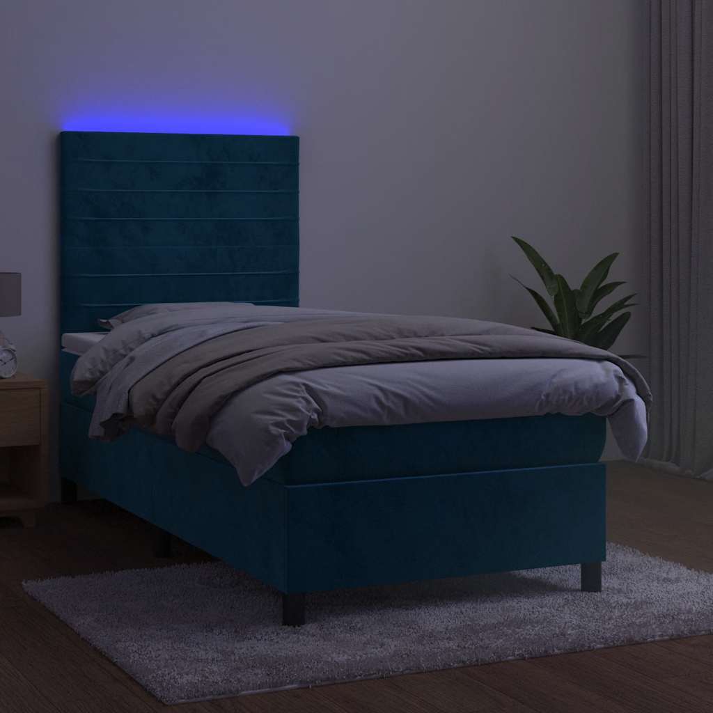 Boxspring met matras en LED fluweel donkerblauw 90x200 cm is nu te koop bij PeponiXL, paradijselijk wonen!