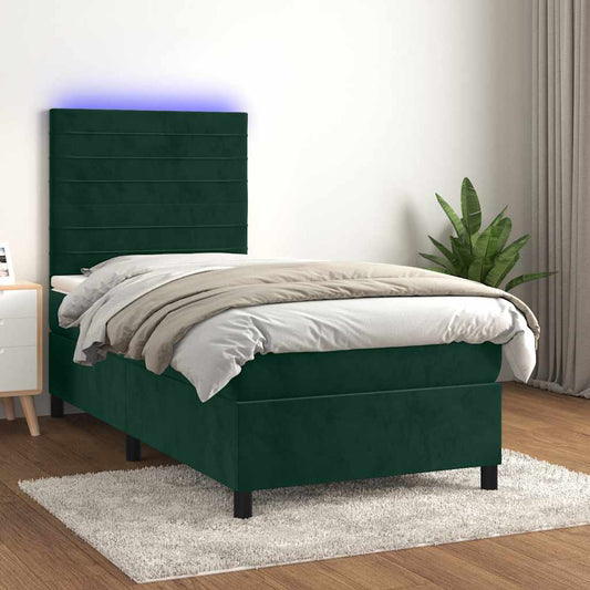 Boxspring met matras en LED fluweel donkergroen 100x200 cm is nu te koop bij PeponiXL, paradijselijk wonen!