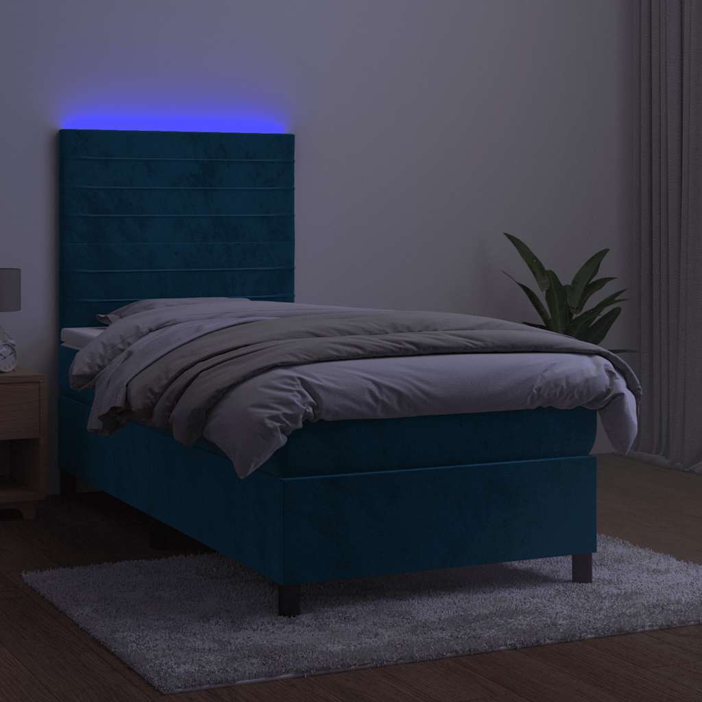 Boxspring met matras en LED fluweel donkerblauw 100x200 cm is nu te koop bij PeponiXL, paradijselijk wonen!