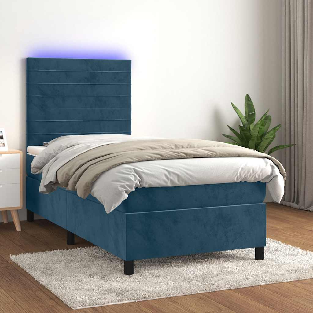 Boxspring met matras en LED fluweel donkerblauw 100x200 cm is nu te koop bij PeponiXL, paradijselijk wonen!
