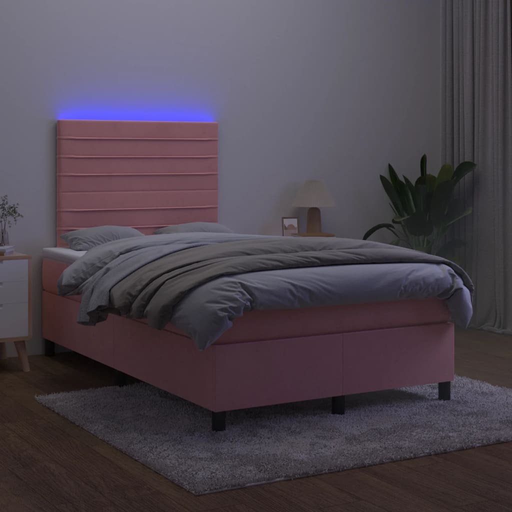 Boxspring met matras en LED fluweel roze 120x200 cm is nu te koop bij PeponiXL, paradijselijk wonen!