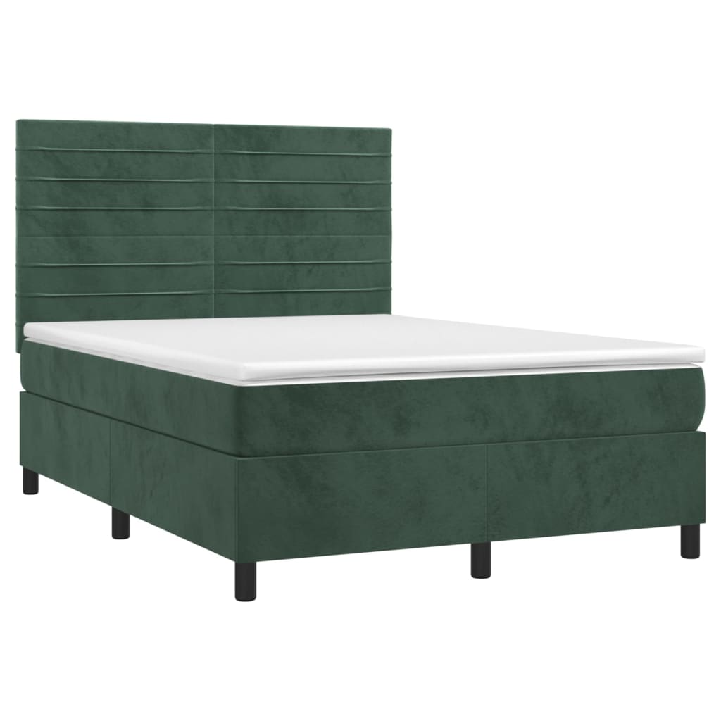Boxspring met matras en LED fluweel donkergroen 140x190 cm is nu te koop bij PeponiXL, paradijselijk wonen!