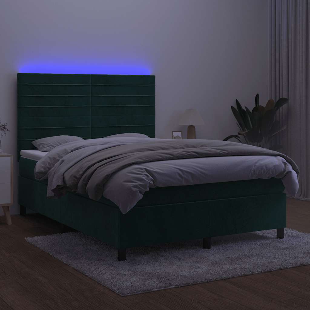 Boxspring met matras en LED fluweel donkergroen 140x190 cm is nu te koop bij PeponiXL, paradijselijk wonen!
