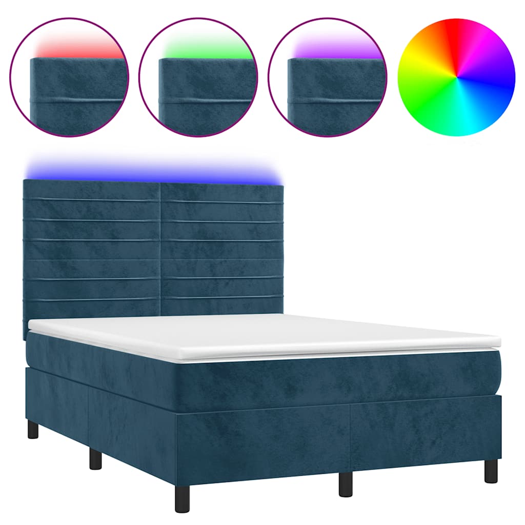 Boxspring met matras en LED fluweel donkerblauw 140x190 cm is nu te koop bij PeponiXL, paradijselijk wonen!