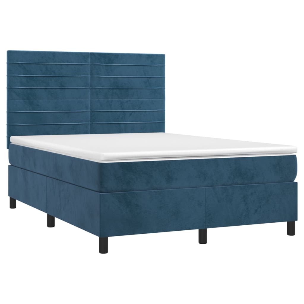 Boxspring met matras en LED fluweel donkerblauw 140x190 cm is nu te koop bij PeponiXL, paradijselijk wonen!