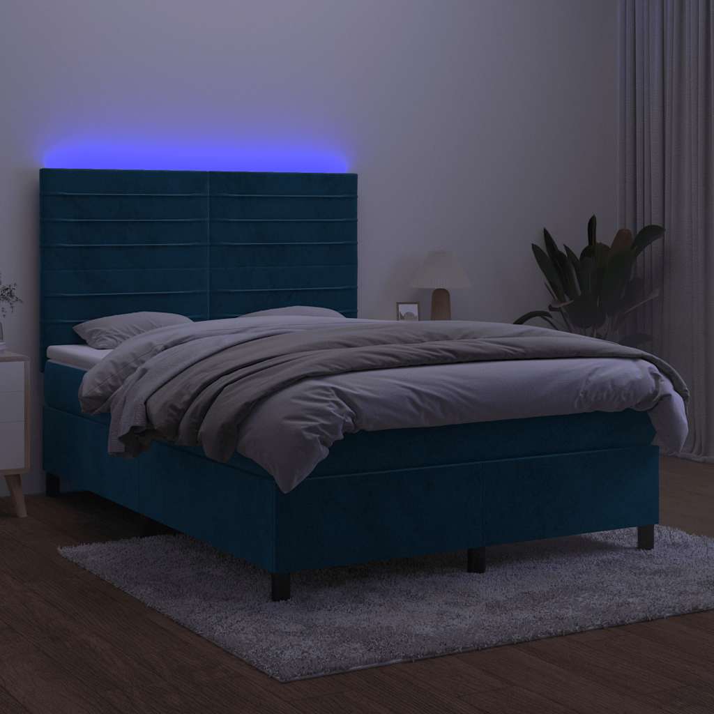 Boxspring met matras en LED fluweel donkerblauw 140x190 cm is nu te koop bij PeponiXL, paradijselijk wonen!