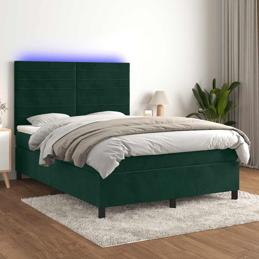 Boxspring met matras en LED fluweel donkergroen 140x200 cm is nu te koop bij PeponiXL, paradijselijk wonen!