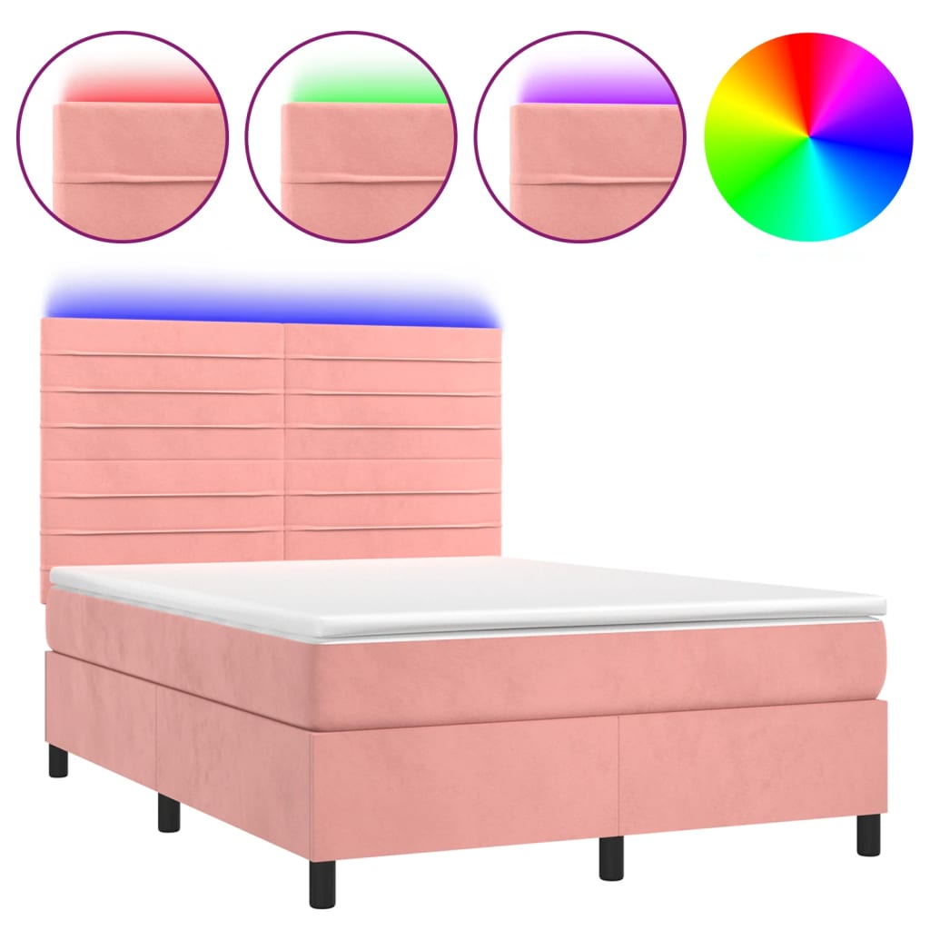 Boxspring met matras en LED fluweel roze 140x200 cm is nu te koop bij PeponiXL, paradijselijk wonen!