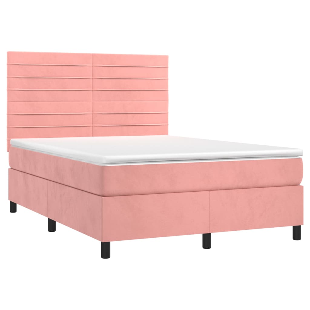 Boxspring met matras en LED fluweel roze 140x200 cm is nu te koop bij PeponiXL, paradijselijk wonen!
