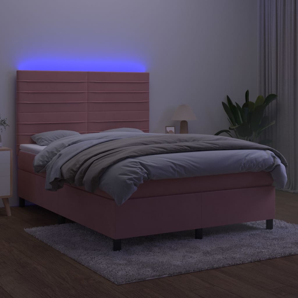 Boxspring met matras en LED fluweel roze 140x200 cm is nu te koop bij PeponiXL, paradijselijk wonen!