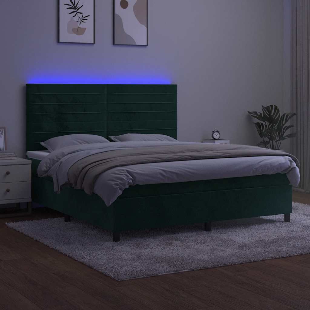 Boxspring met matras en LED fluweel donkergroen 160x200 cm is nu te koop bij PeponiXL, paradijselijk wonen!