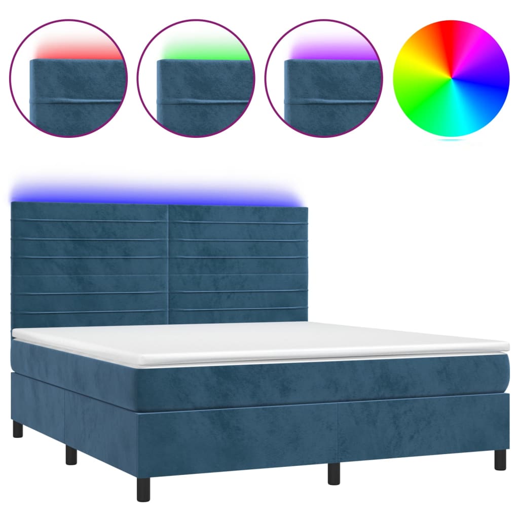 Boxspring met matras en LED fluweel donkerblauw 180x200 cm is nu te koop bij PeponiXL, paradijselijk wonen!