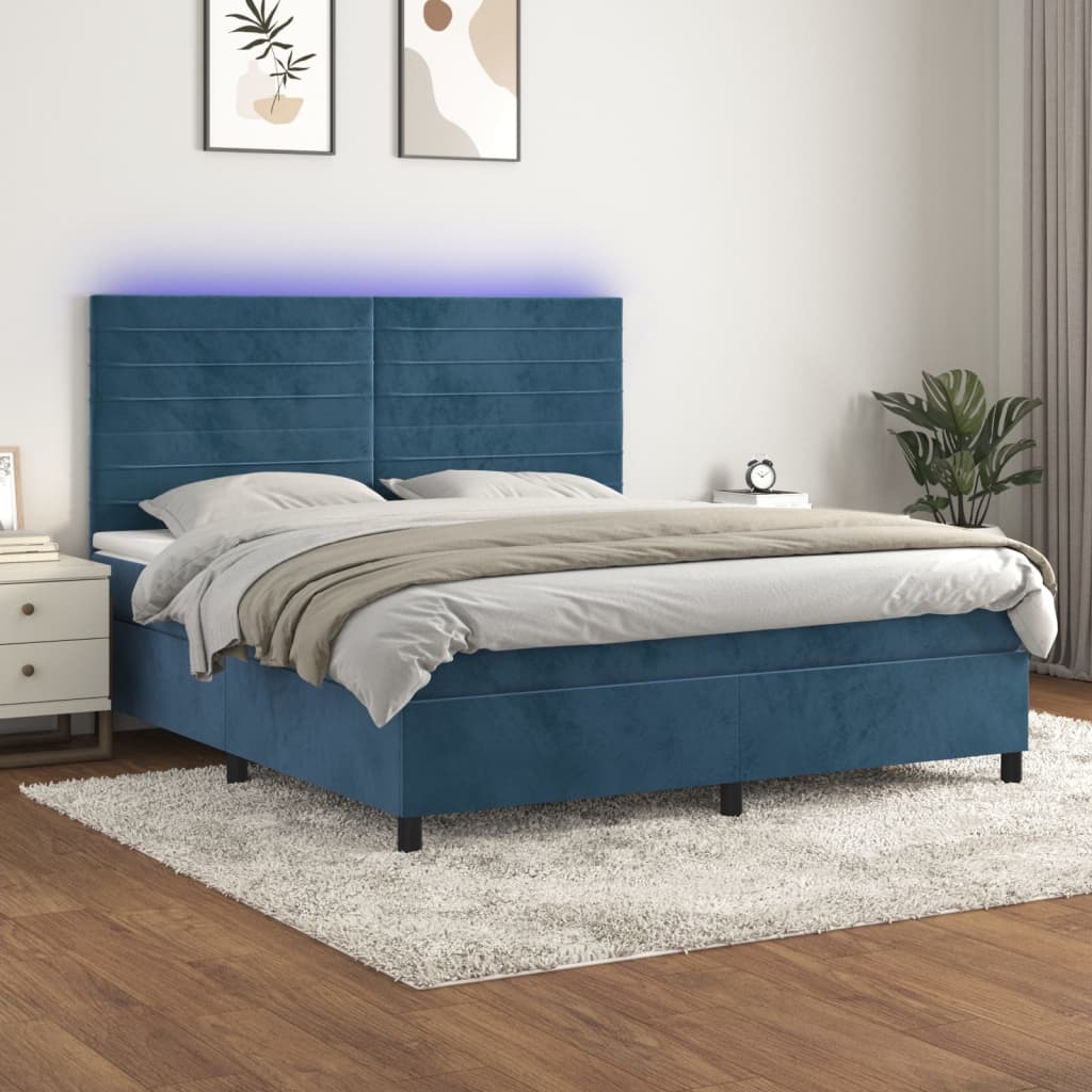 Boxspring met matras en LED fluweel donkerblauw 180x200 cm is nu te koop bij PeponiXL, paradijselijk wonen!