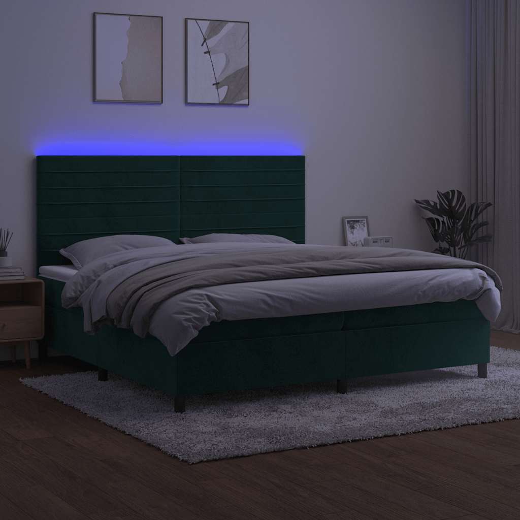 Boxspring met matras en LED fluweel donkergroen 200x200 cm is nu te koop bij PeponiXL, paradijselijk wonen!