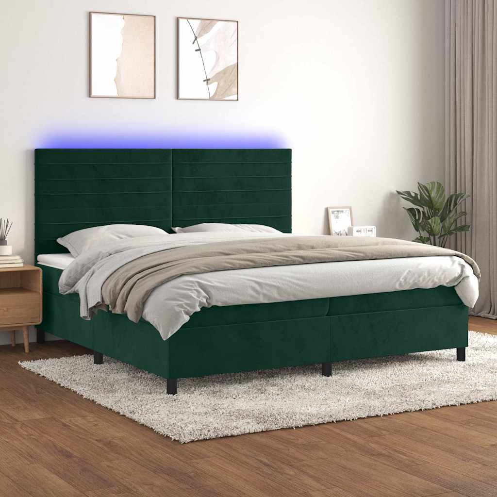 Boxspring met matras en LED fluweel donkergroen 200x200 cm is nu te koop bij PeponiXL, paradijselijk wonen!