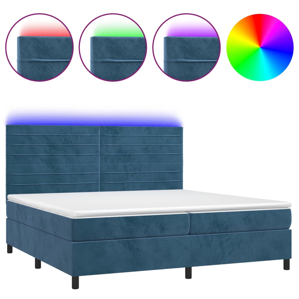 Boxspring met matras en LED fluweel donkerblauw 200x200 cm is nu te koop bij PeponiXL, paradijselijk wonen!