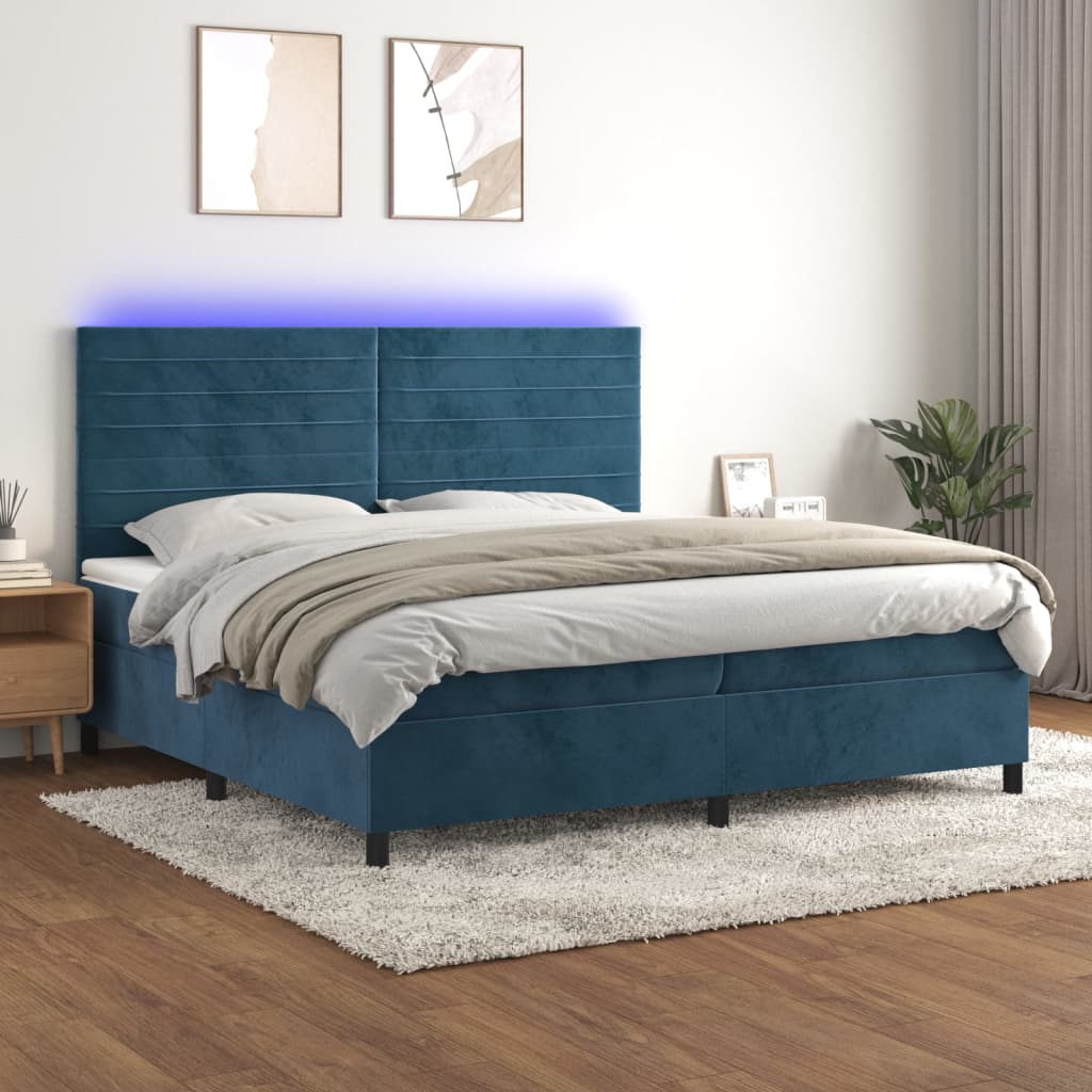 Boxspring met matras en LED fluweel donkerblauw 200x200 cm is nu te koop bij PeponiXL, paradijselijk wonen!