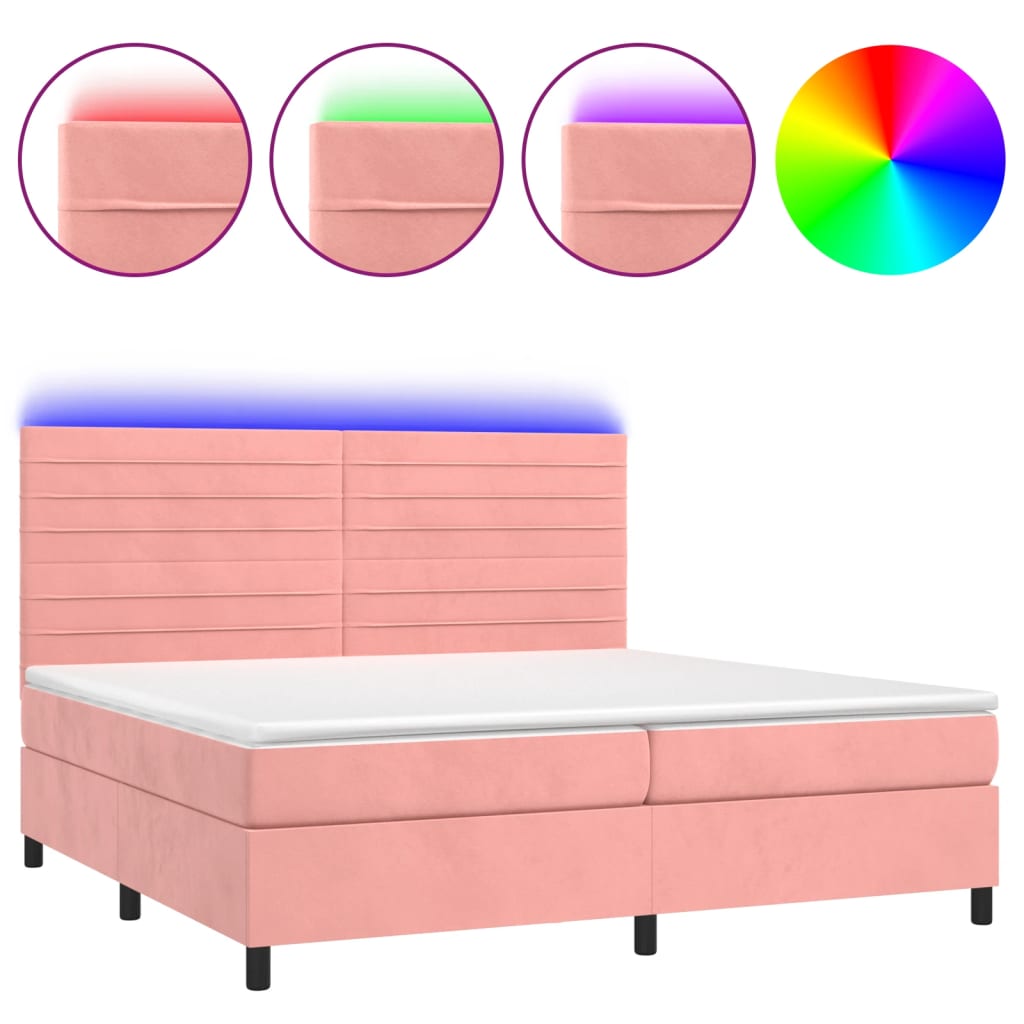 Boxspring met matras en LED fluweel roze 200x200 cm is nu te koop bij PeponiXL, paradijselijk wonen!