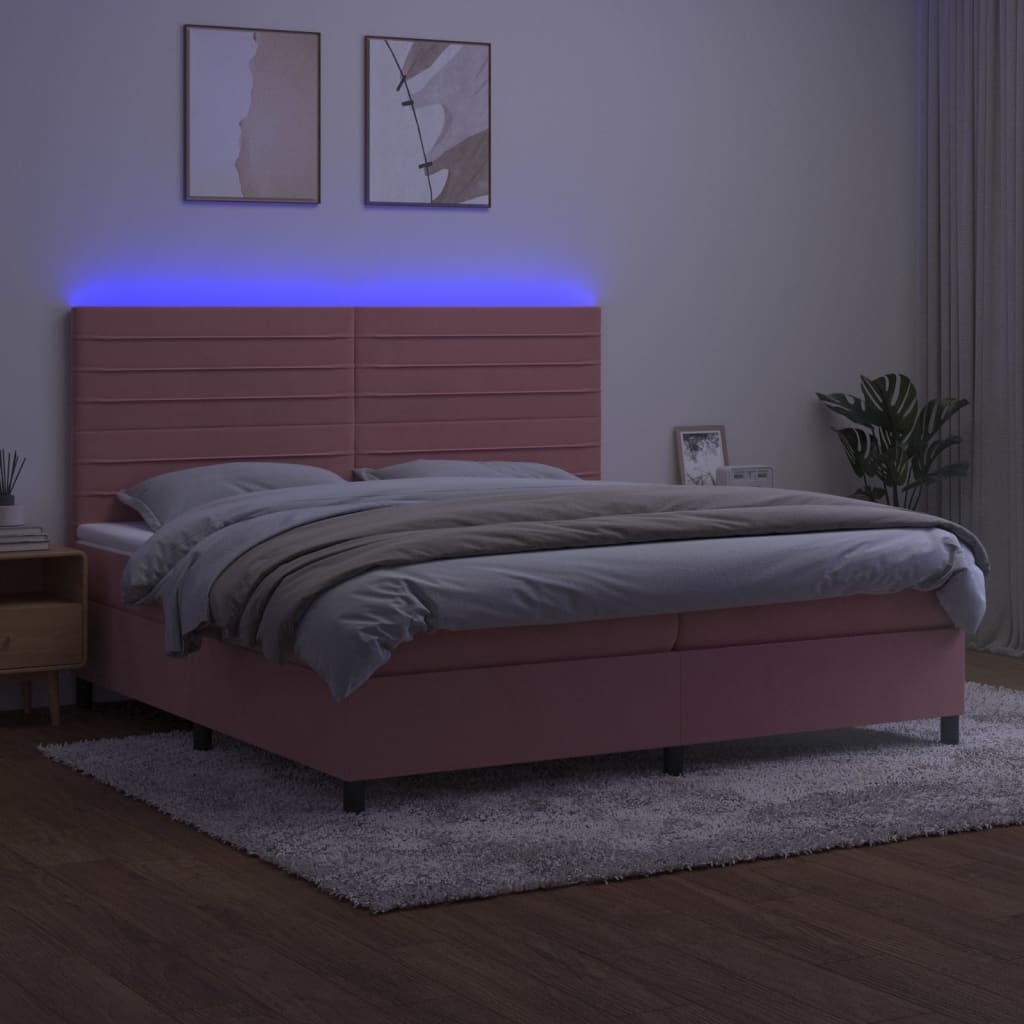 Boxspring met matras en LED fluweel roze 200x200 cm is nu te koop bij PeponiXL, paradijselijk wonen!