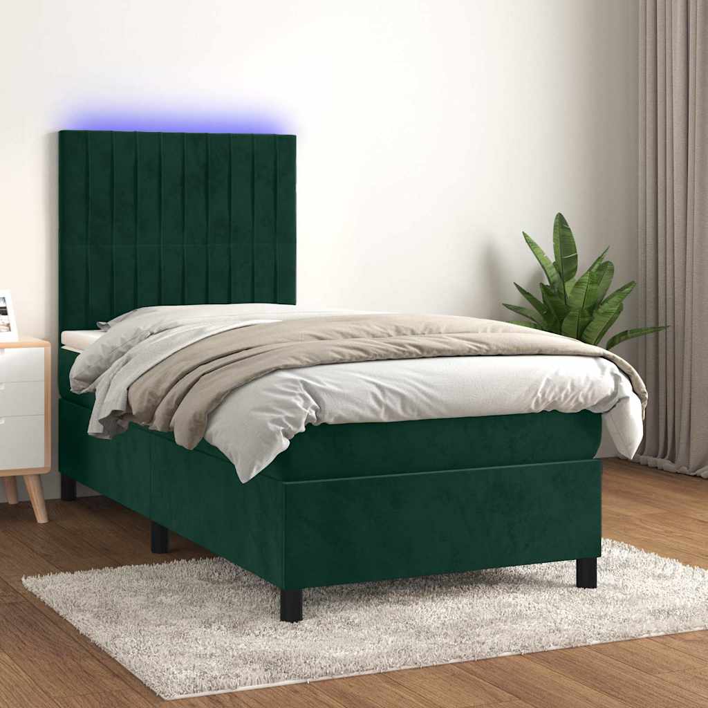 Boxspring met matras en LED fluweel donkergroen 80x200 cm is nu te koop bij PeponiXL, paradijselijk wonen!